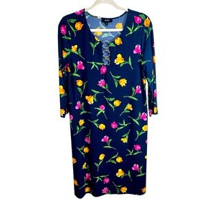 MSK Navy Floral Shift Dress. 3/4 Sleeves NWT